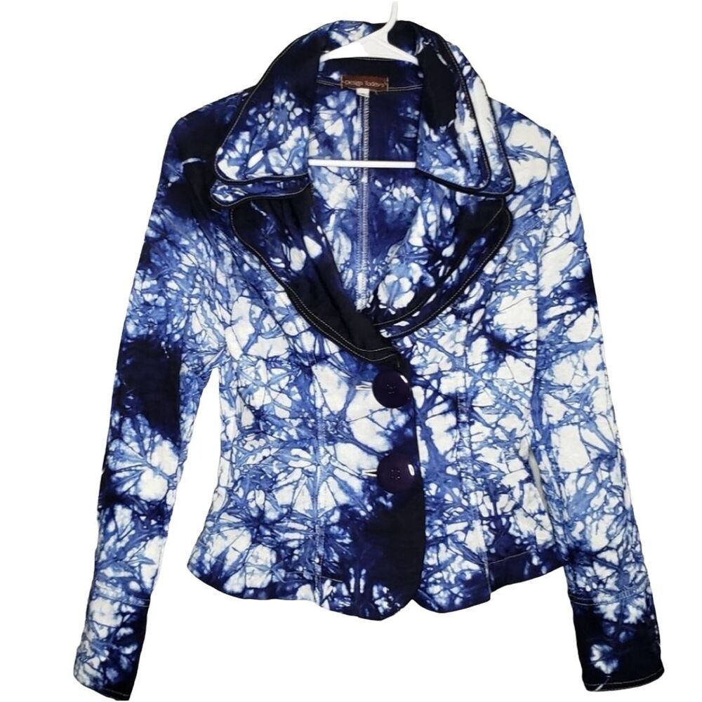 Design Today's Wire Collar Art to Wear Jacket Size Small Blue White